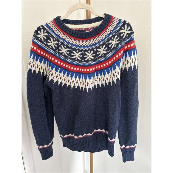 American eagle men’s fair isle Nordic printed crew neck sweater blue medium - Picture 1 of 6